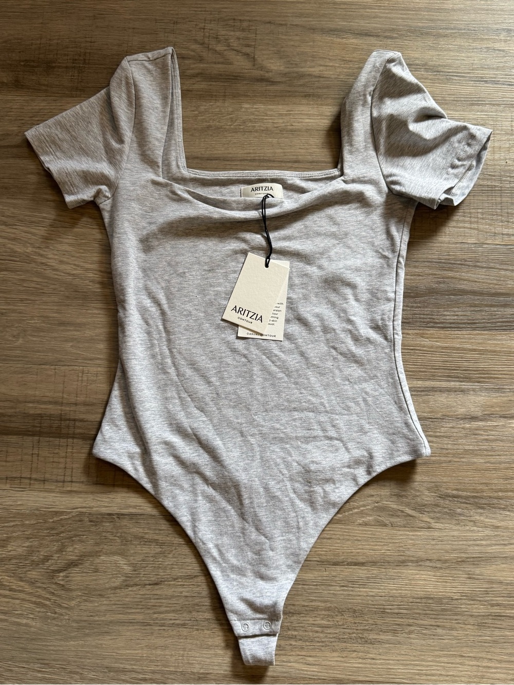 Aritzia Light Grey Square Neck Short Sleeve Bodysuit